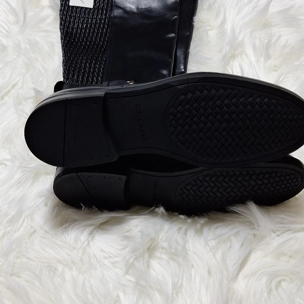 Cole Haan Black Leather and Knit Knee-High Boots 6B